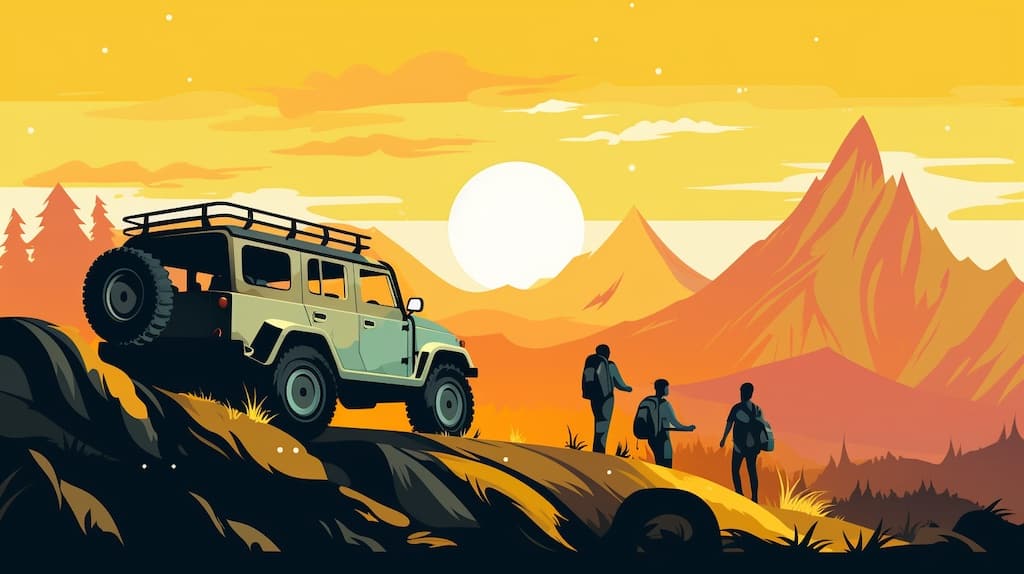 Overland nomadic adventures with a jeep offroad